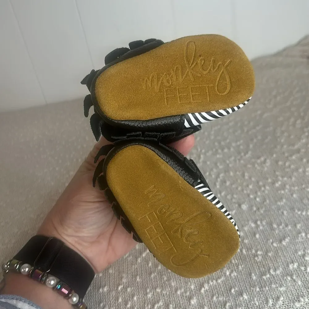 MONKEY FEET Black Zebra Moccasin Shoes 3-6M 3M 6M